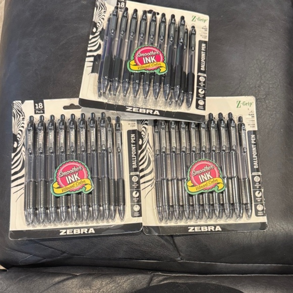 Zebra Z-Grip Black Ballpoint Pens 2 X 18-Pack and 1 pack with 12 left. 48 total